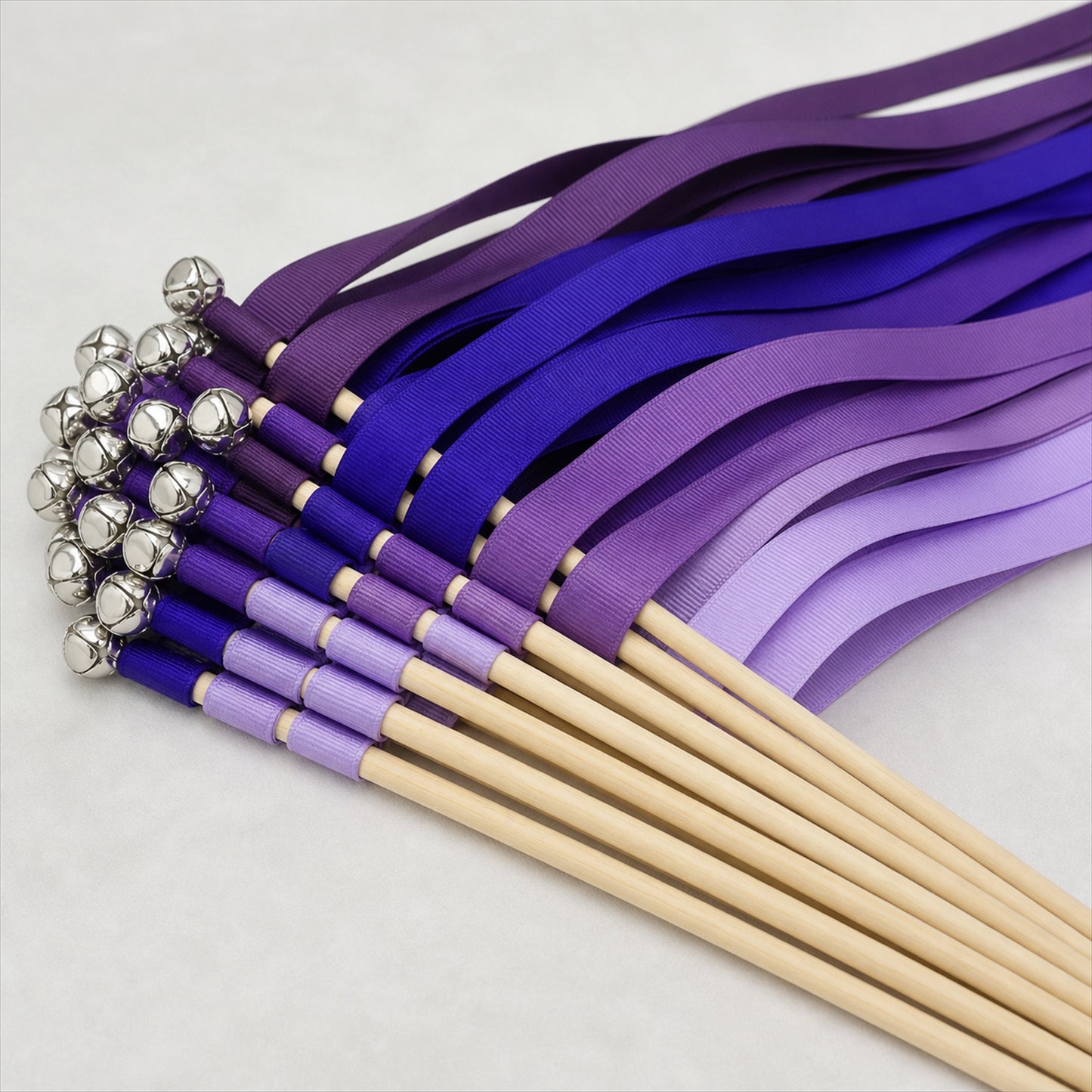 Handmade Purple & Lavender Grosgrain Ribbon Wedding Wands with Bell