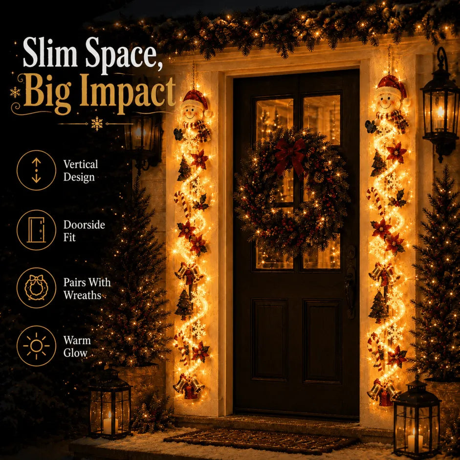 Last Day 49% OFF – MerryCascade Glowing Christmas Door Hanger | 6 Festive Light Designs