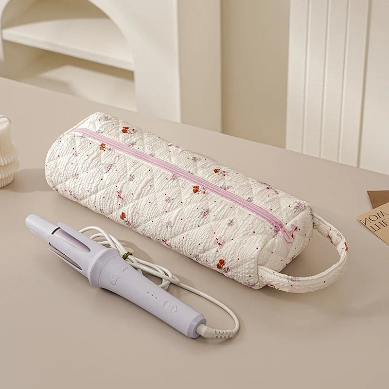 Quilted Multi‐Purpose Storage Bag, Portable Zipper Cosmetic Makeup Pouch with Handle