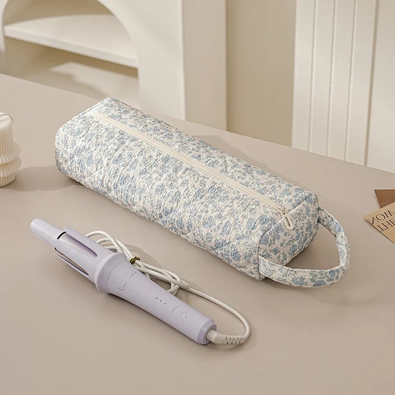 Quilted Multi‐Purpose Storage Bag, Portable Zipper Cosmetic Makeup Pouch with Handle