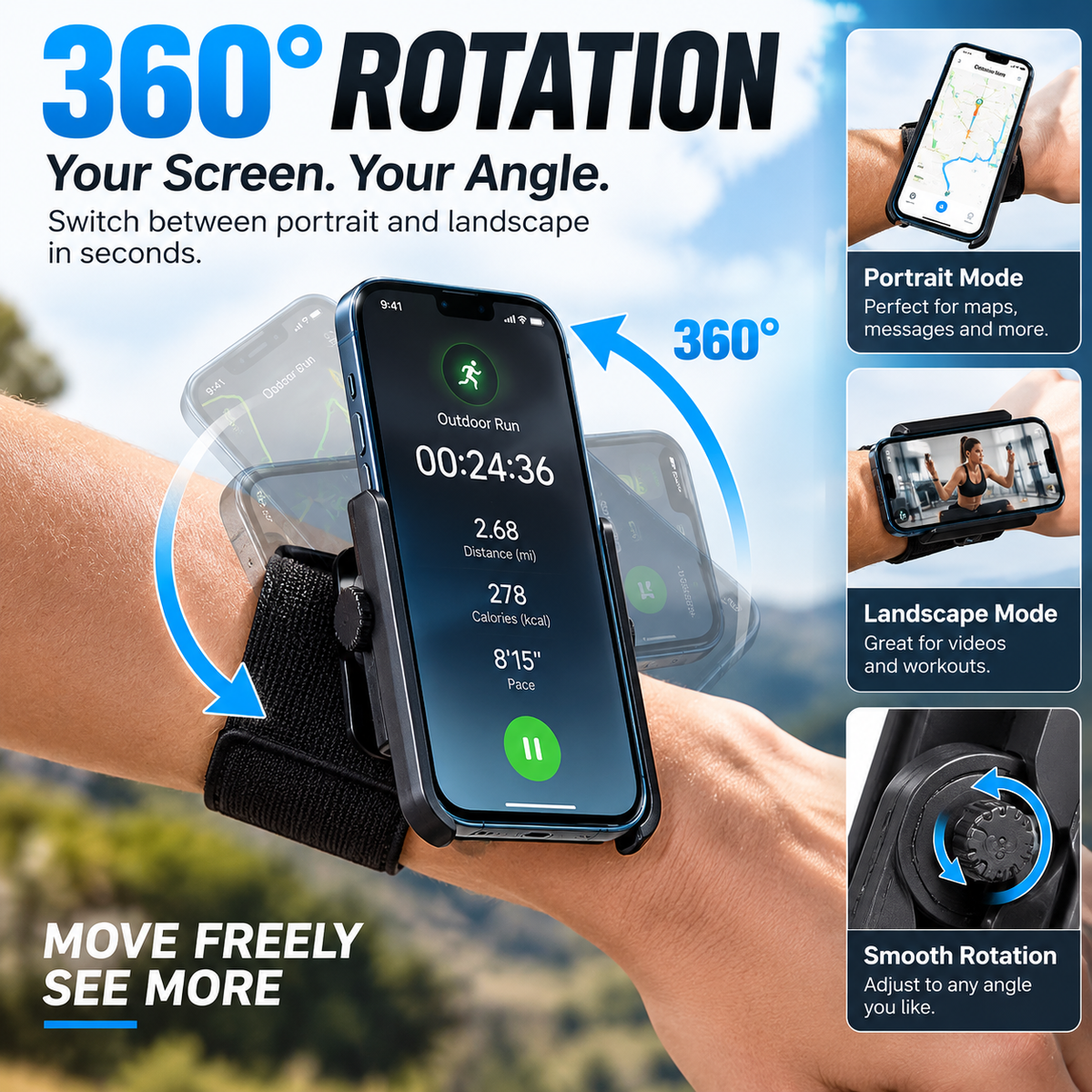 360° Rotating Wrist & Arm Phone Holder – Hands-Free Sports Mount
