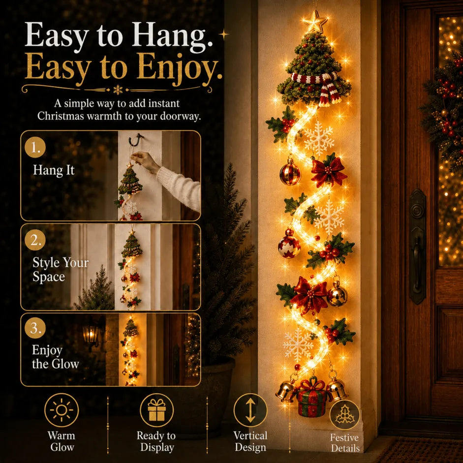 Last Day 49% OFF – MerryCascade Glowing Christmas Door Hanger | 6 Festive Light Designs