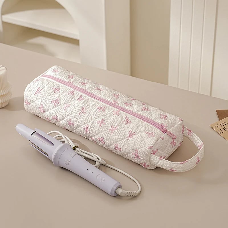 Quilted Multi‐Purpose Storage Bag, Portable Zipper Cosmetic Makeup Pouch with Handle