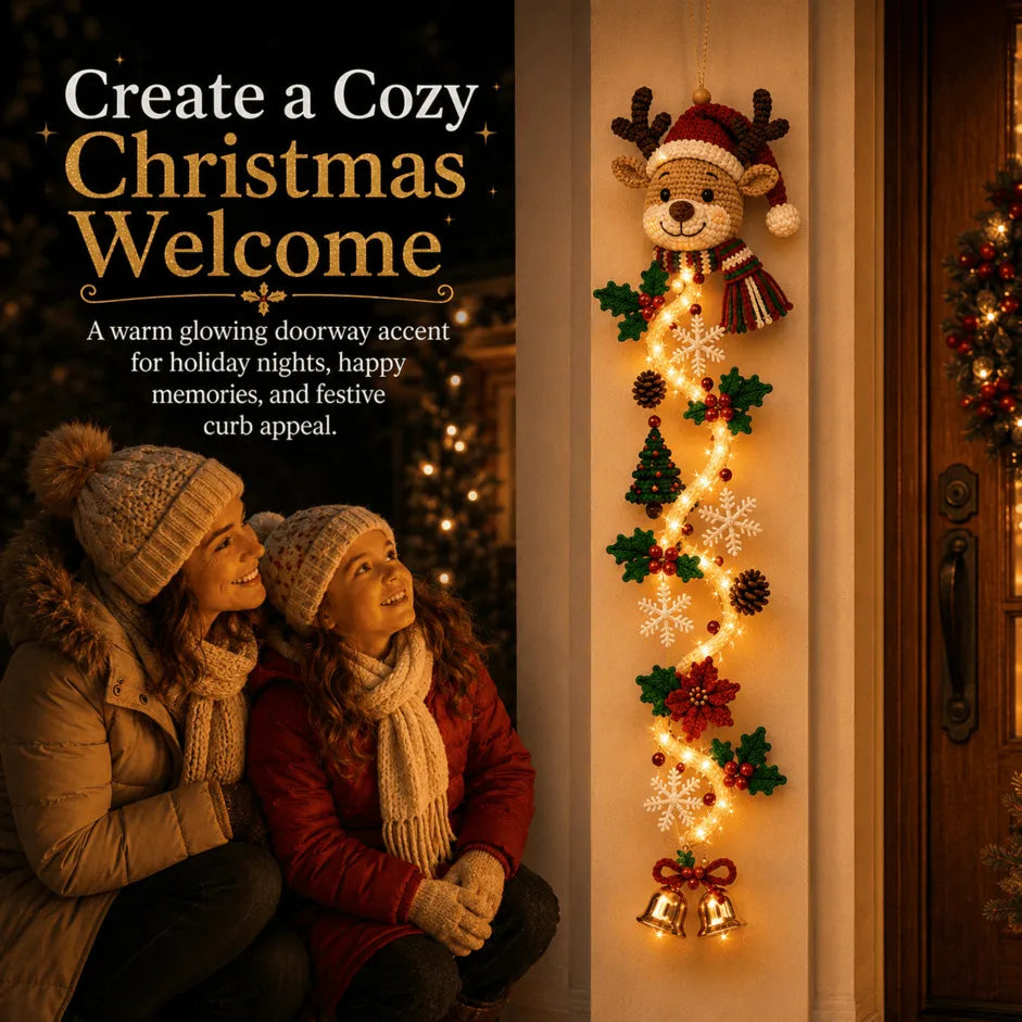 Last Day 49% OFF – MerryCascade Glowing Christmas Door Hanger | 6 Festive Light Designs