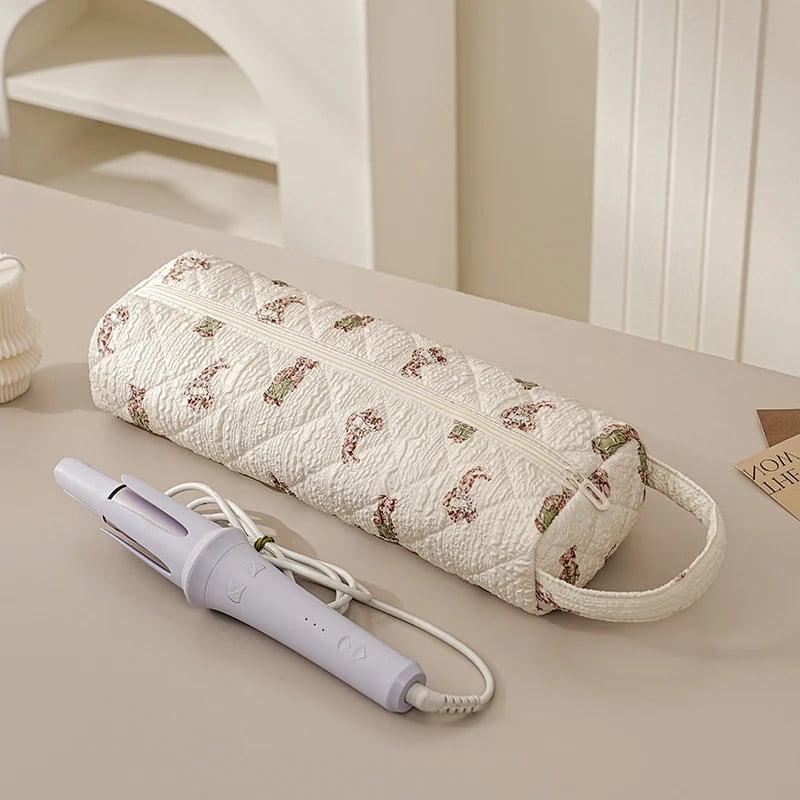 Quilted Multi‐Purpose Storage Bag, Portable Zipper Cosmetic Makeup Pouch with Handle