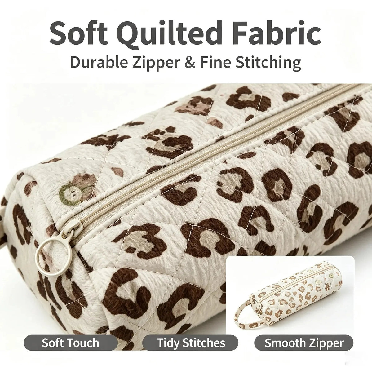 Quilted Multi‐Purpose Storage Bag, Portable Zipper Cosmetic Makeup Pouch with Handle
