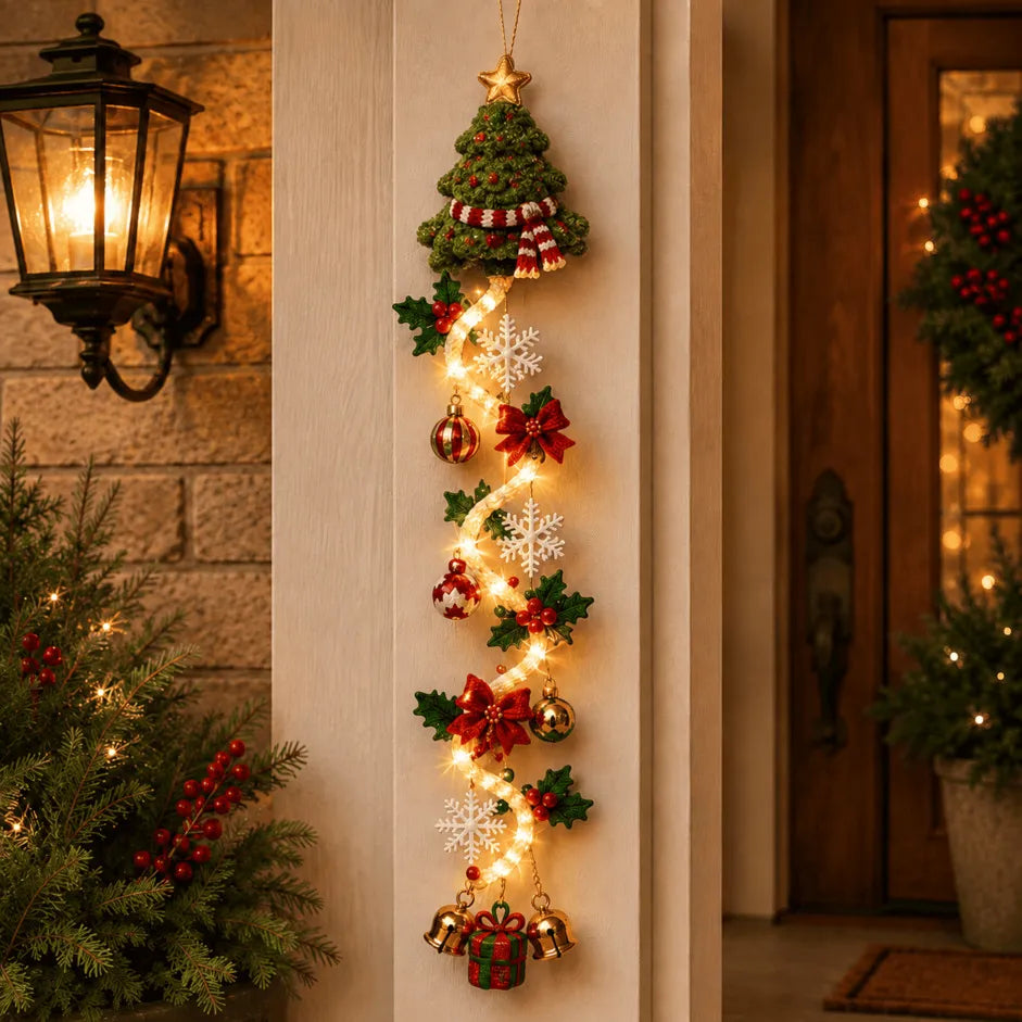 Last Day 49% OFF – MerryCascade Glowing Christmas Door Hanger | 6 Festive Light Designs