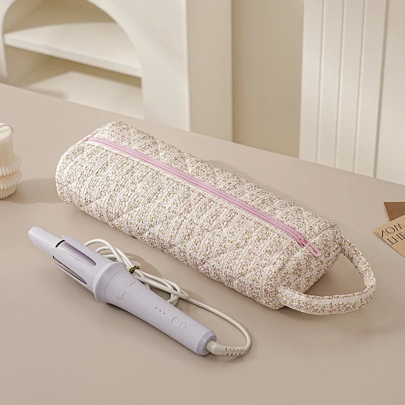 Quilted Multi‐Purpose Storage Bag, Portable Zipper Cosmetic Makeup Pouch with Handle