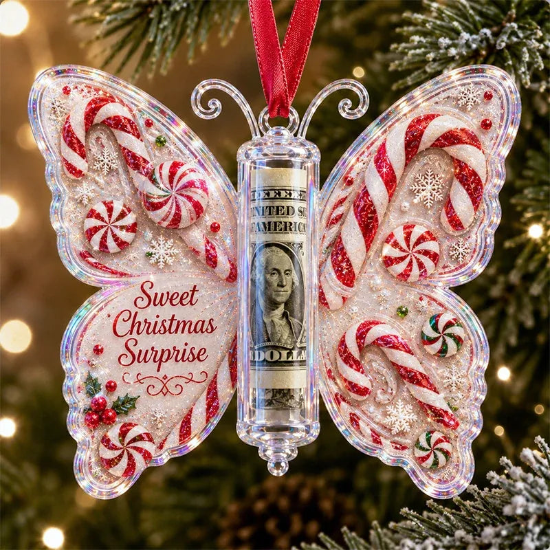 3D Embossed Butterfly Christmas Cash Gift Ornament – Holiday Money Holder Keepsake