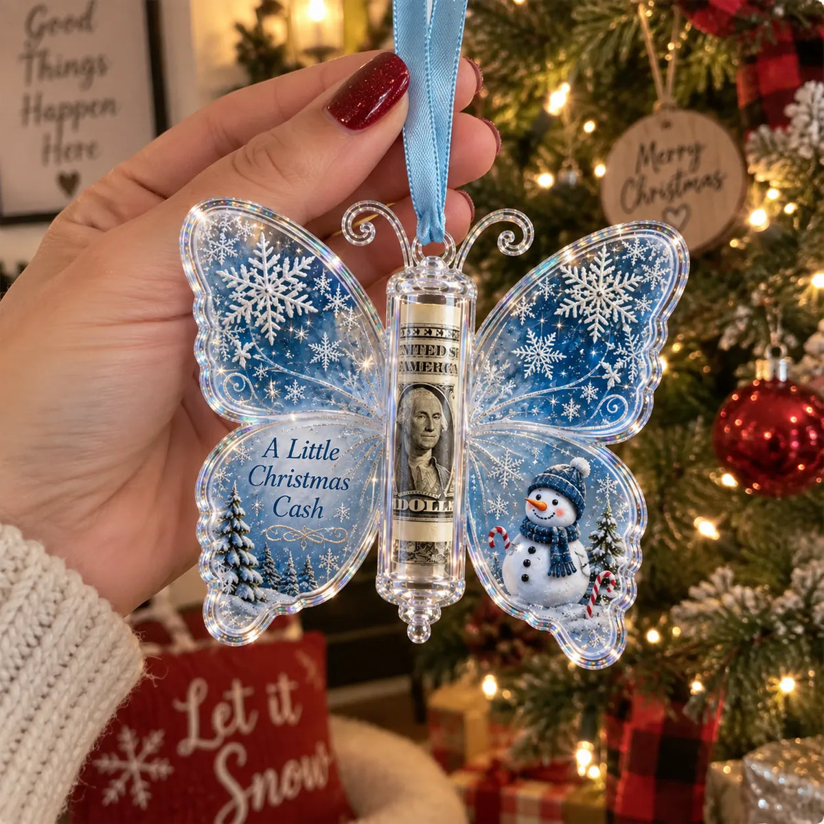 3D Embossed Butterfly Christmas Cash Gift Ornament – Holiday Money Holder Keepsake