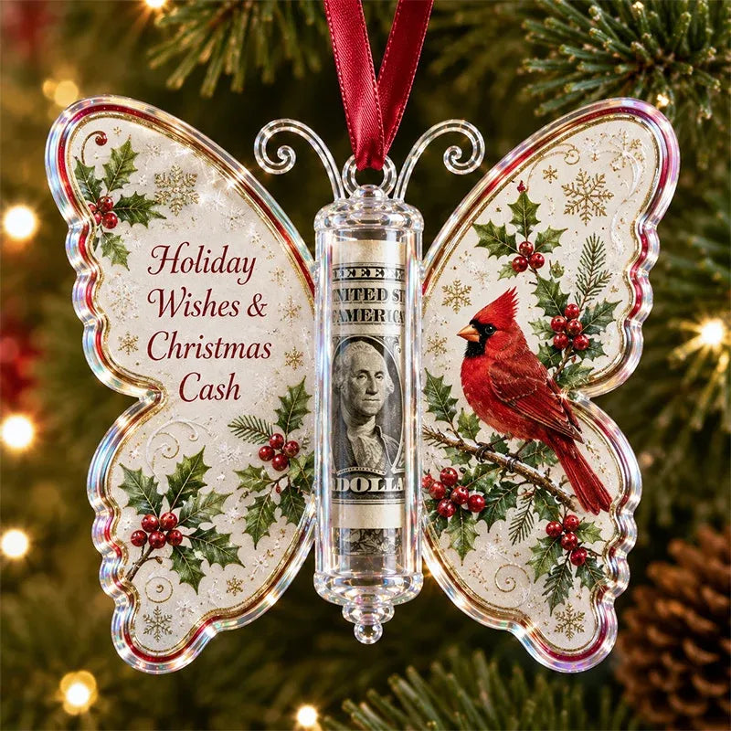3D Embossed Butterfly Christmas Cash Gift Ornament – Holiday Money Holder Keepsake