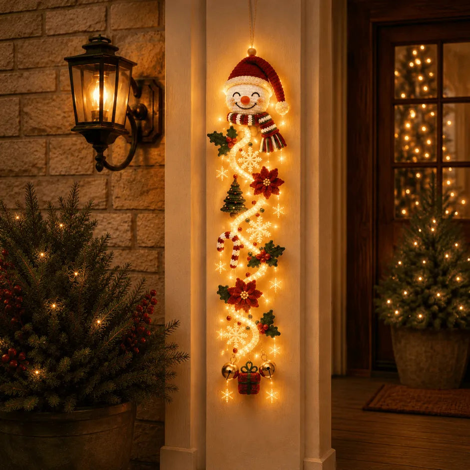 Last Day 49% OFF – MerryCascade Glowing Christmas Door Hanger | 6 Festive Light Designs