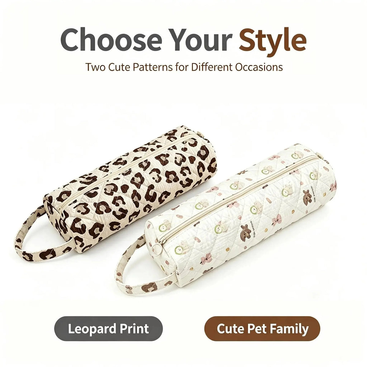Quilted Multi‐Purpose Storage Bag, Portable Zipper Cosmetic Makeup Pouch with Handle