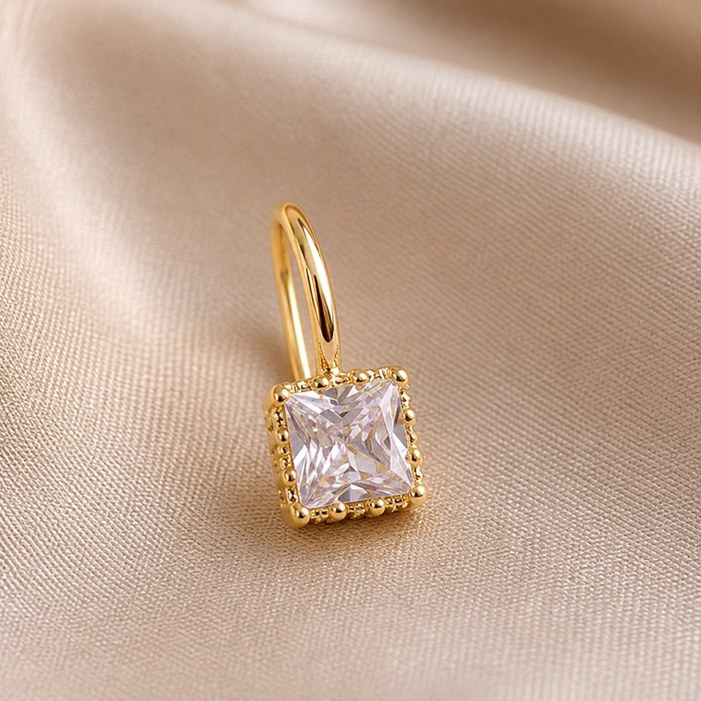 LumaLuxe™ – Dainty Square-Cut Crystal Drop Earrings in Gold