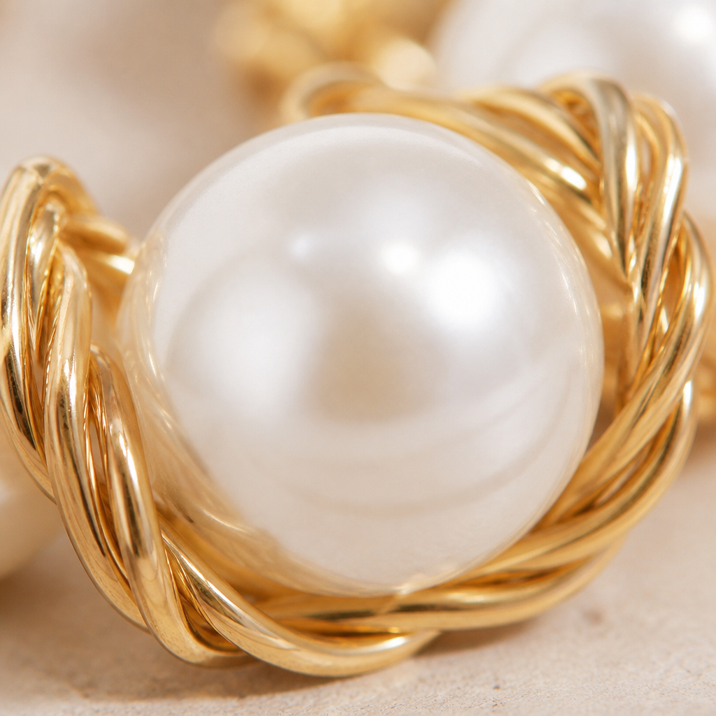 LumaChic™ – Chunky Pearl Choker with Twisted Gold Wire Detail