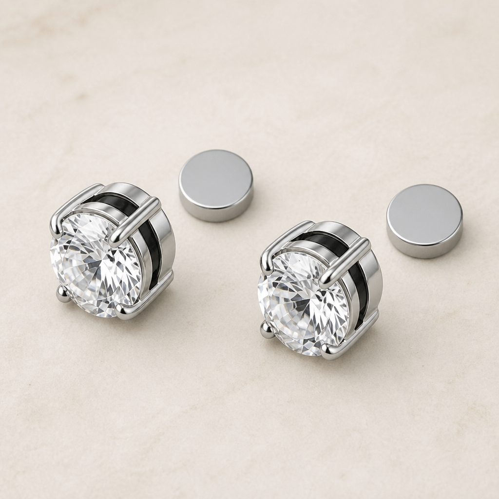 SerenPulse – Round-Cut Magnetic Clip-On Stud Earrings, No Piercing Needed