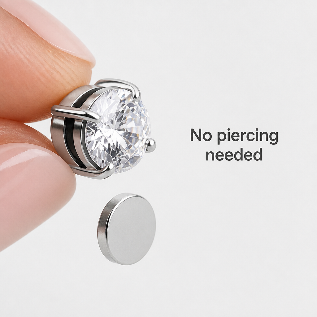 SerenPulse – Round-Cut Magnetic Clip-On Stud Earrings, No Piercing Needed