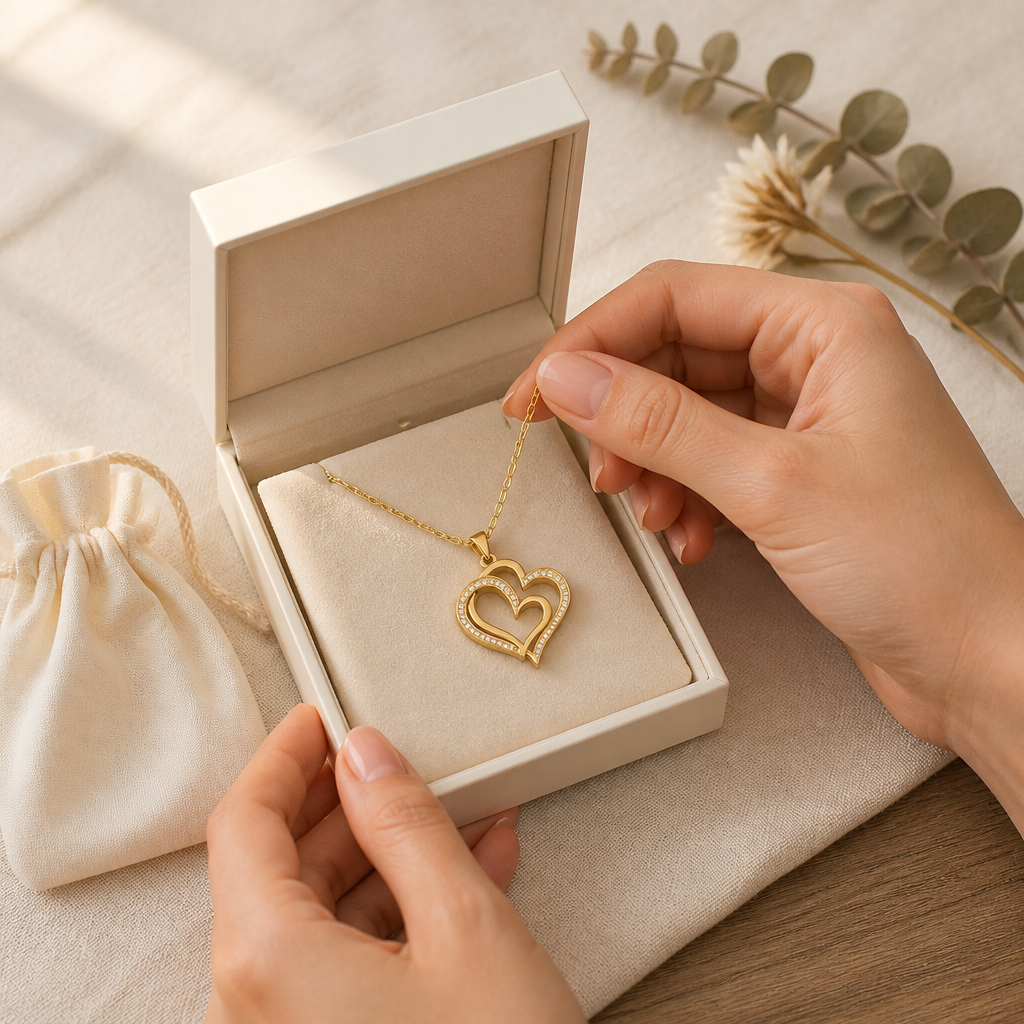 LumaCherish™ – Delicate Double-Heart Pendant Necklace with Pavé Crystals