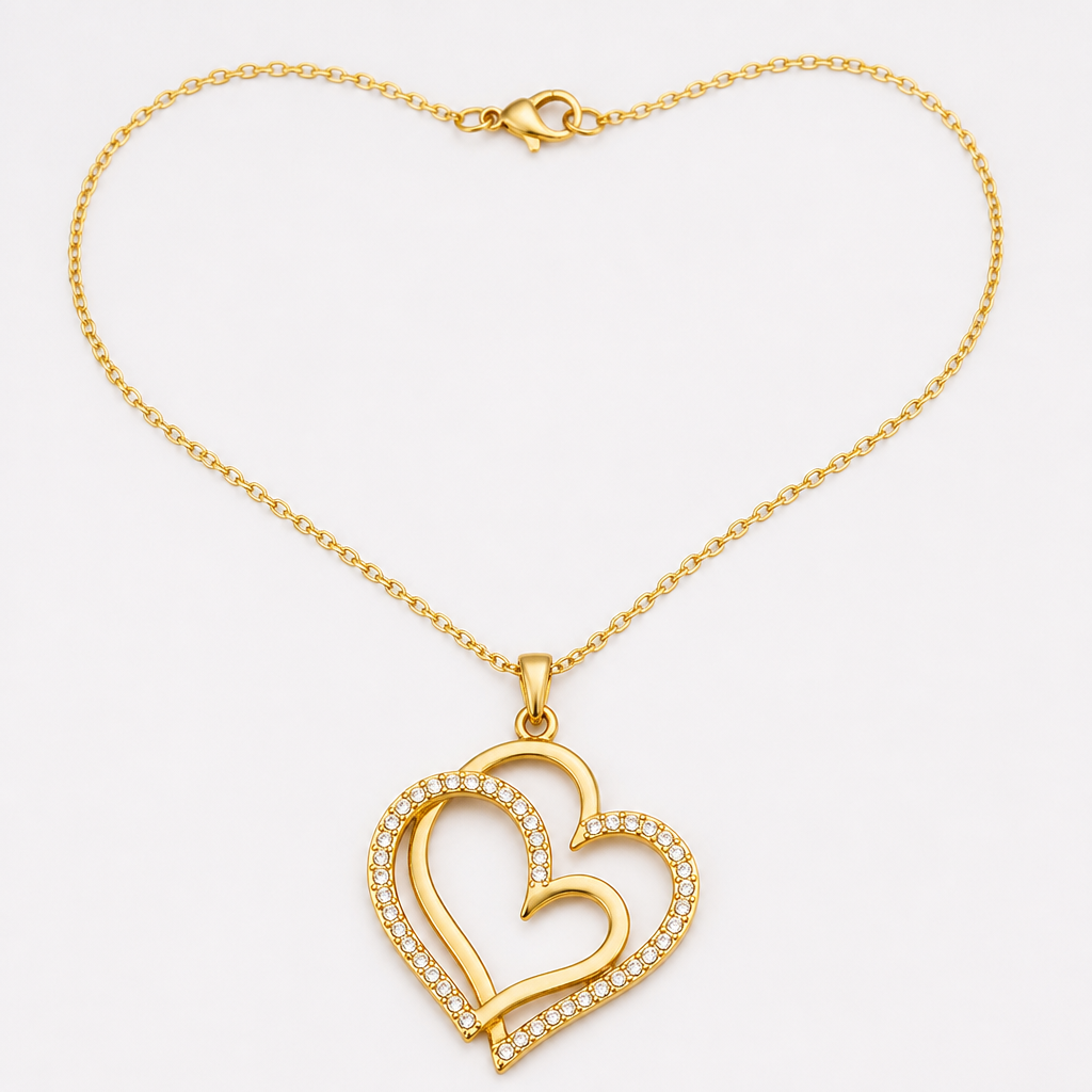 LumaCherish™ – Delicate Double-Heart Pendant Necklace with Pavé Crystals