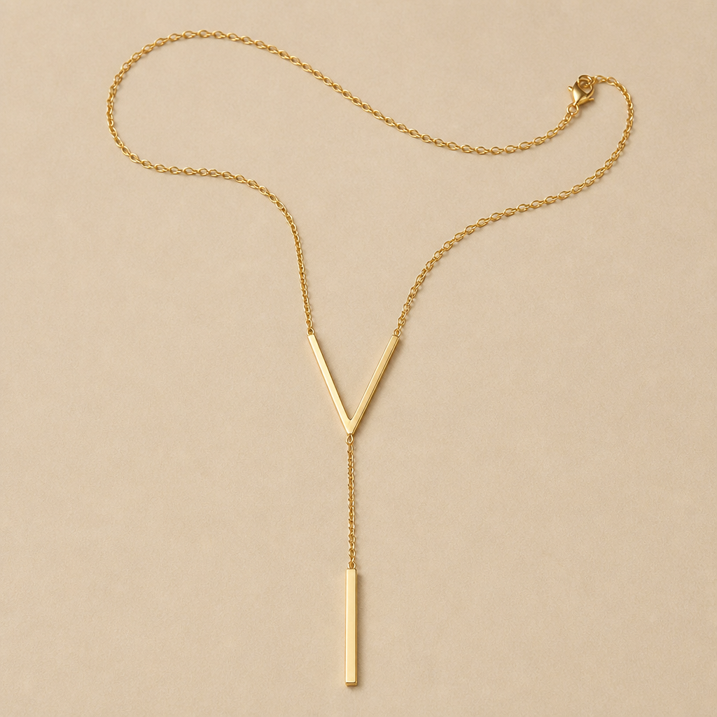 LumaRadiance™ – Minimalist Gold Lariat Necklace with V-Bar Pendant