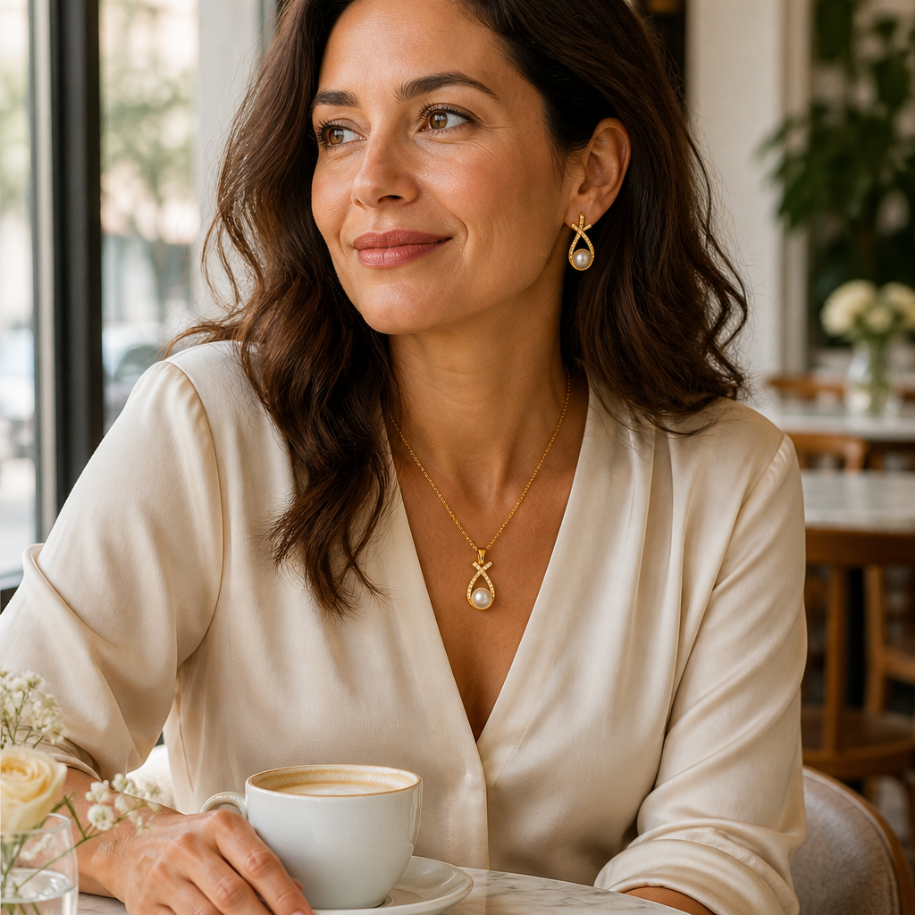 LumaRae™ – Twisted Pavé Pearl Pendant & Earring Set