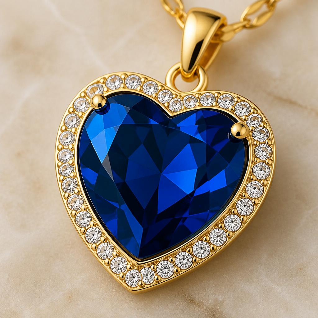 LioraCharm™ – Sparkling Sapphire Heart Pendant Necklace with Pavé Halo
