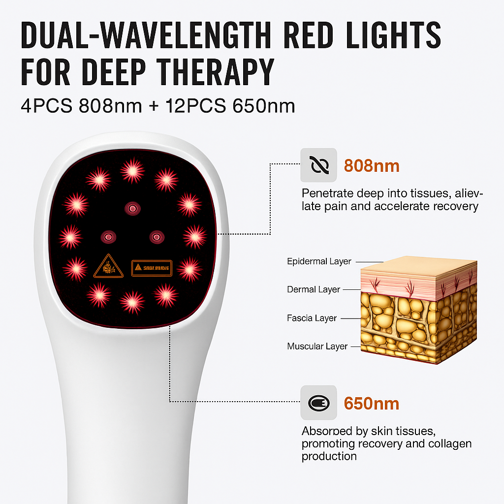 Pain Relief Device with Deep Tissue Red Laser Therapy