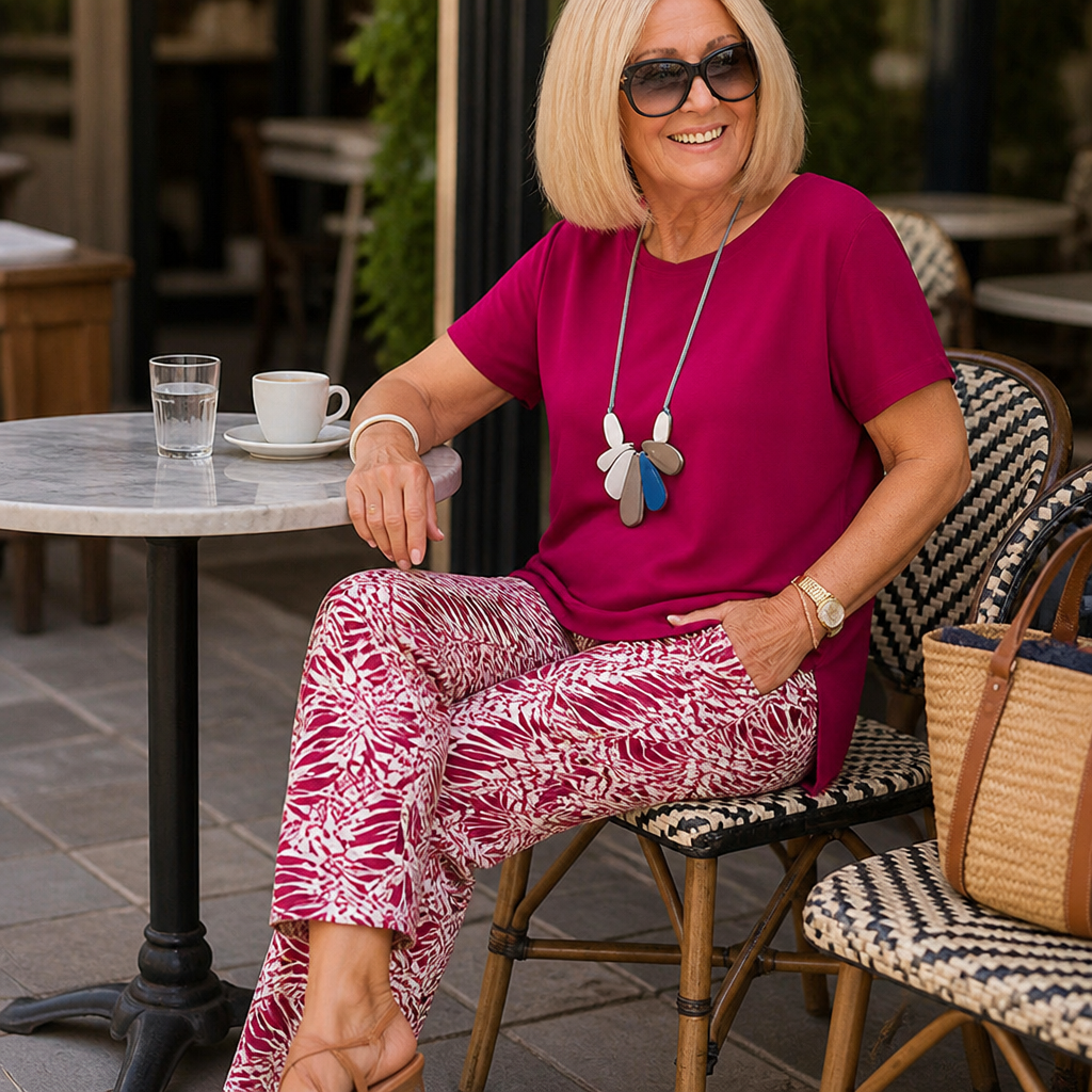 LumaraFlex™ – Relaxed Short-Sleeve Top & Printed Tapered Pant Set