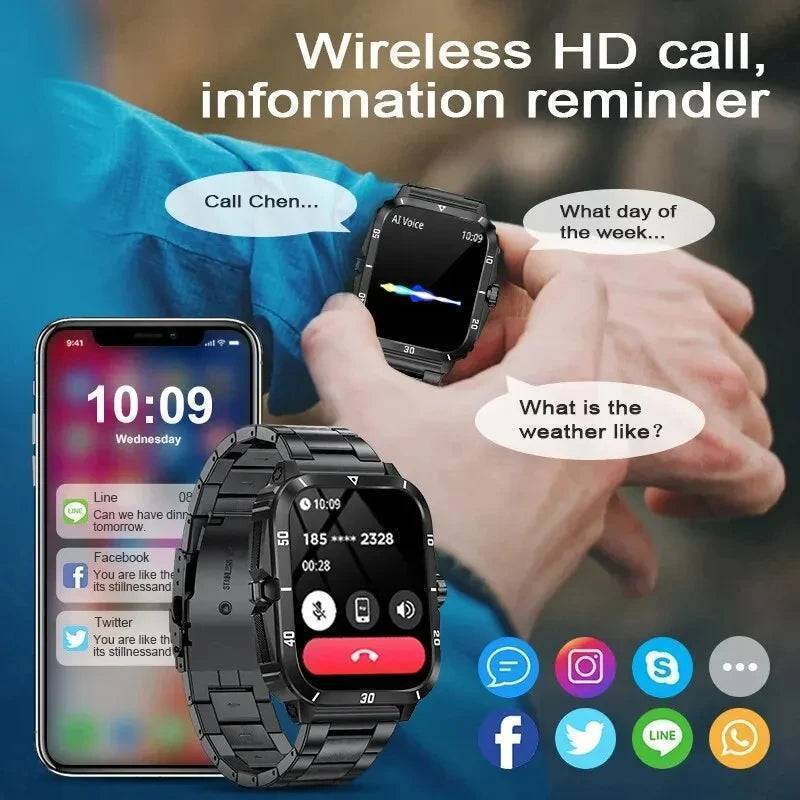 Men's Durable Military-Style Smartwatch with Bluetooth Calling & Fitness Tracking
