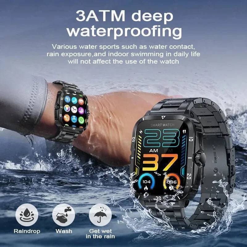Men's Durable Military-Style Smartwatch with Bluetooth Calling & Fitness Tracking
