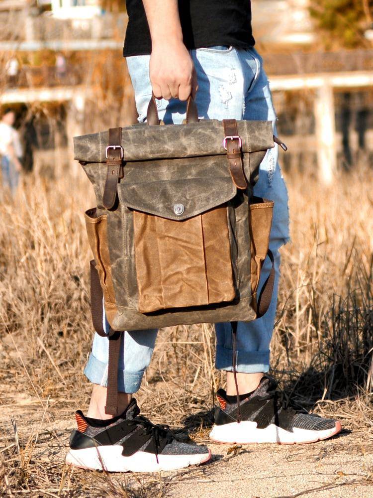 Durable Vintage Canvas and Leather Backpack for Men