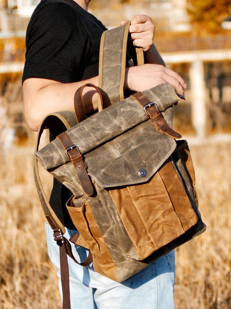 Durable Vintage Canvas and Leather Backpack for Men