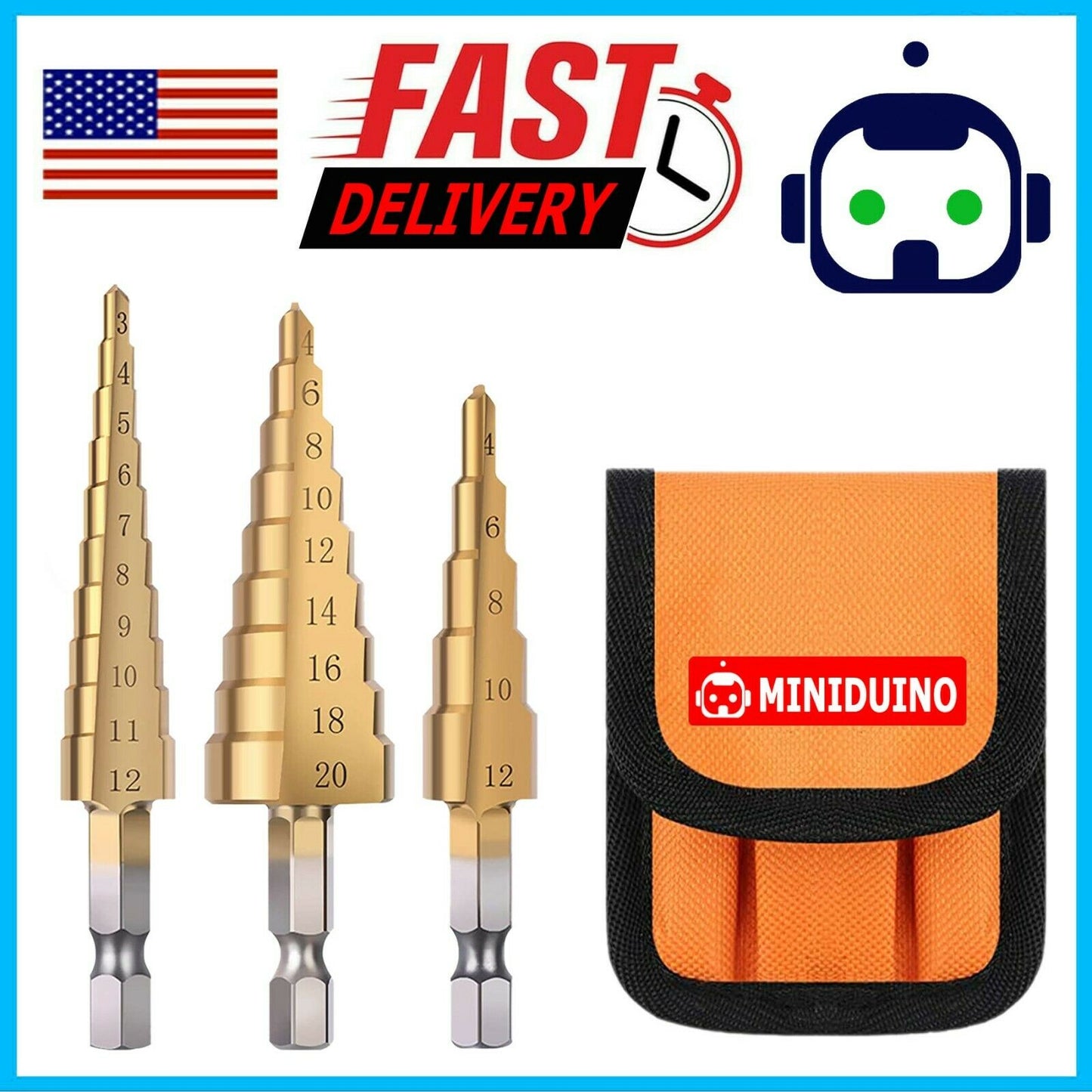 3pcs/Set Titanium Step Cone Drill Hole Cutter Bit HSS Large Set Tool With Pouch
