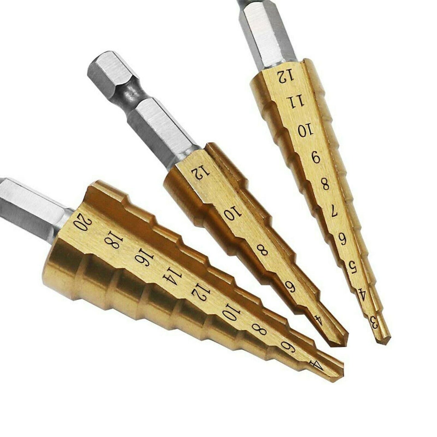 3pcs/Set Titanium Step Cone Drill Hole Cutter Bit HSS Large Set Tool With Pouch
