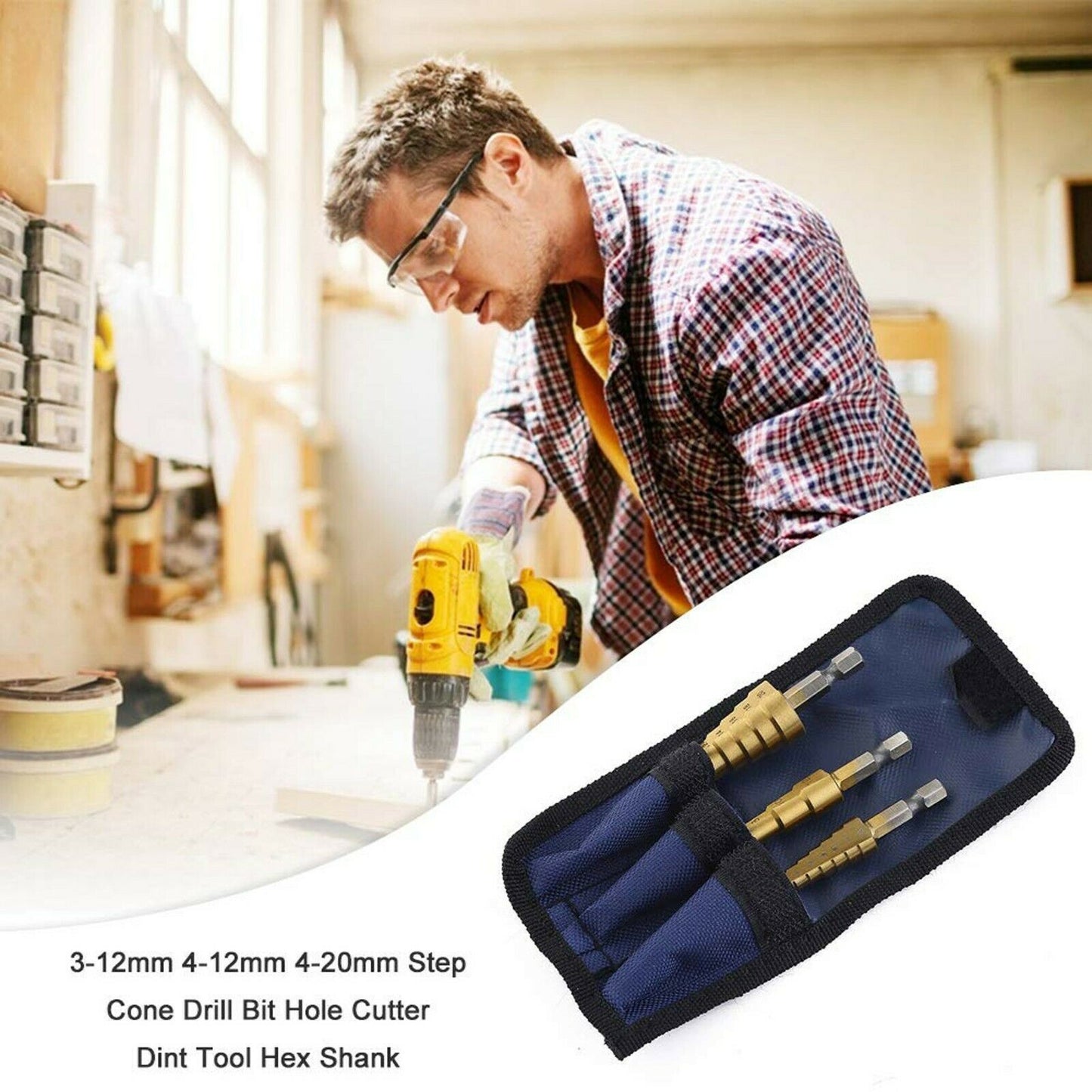 3pcs/Set Titanium Step Cone Drill Hole Cutter Bit HSS Large Set Tool With Pouch