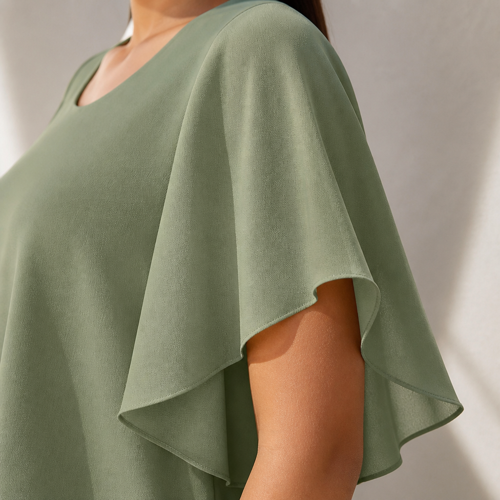 Flexara™ – Elegant Layered Chiffon Top and Wide-Leg Printed Pant Set