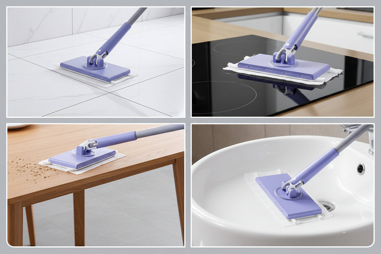 Compact Mini Mop with 360° Rotation – Hands-Free Cleaning Tool & 10 Wet Wipes