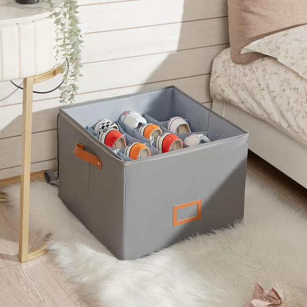 Foldable Fabric Shoe Storage Box with Lid