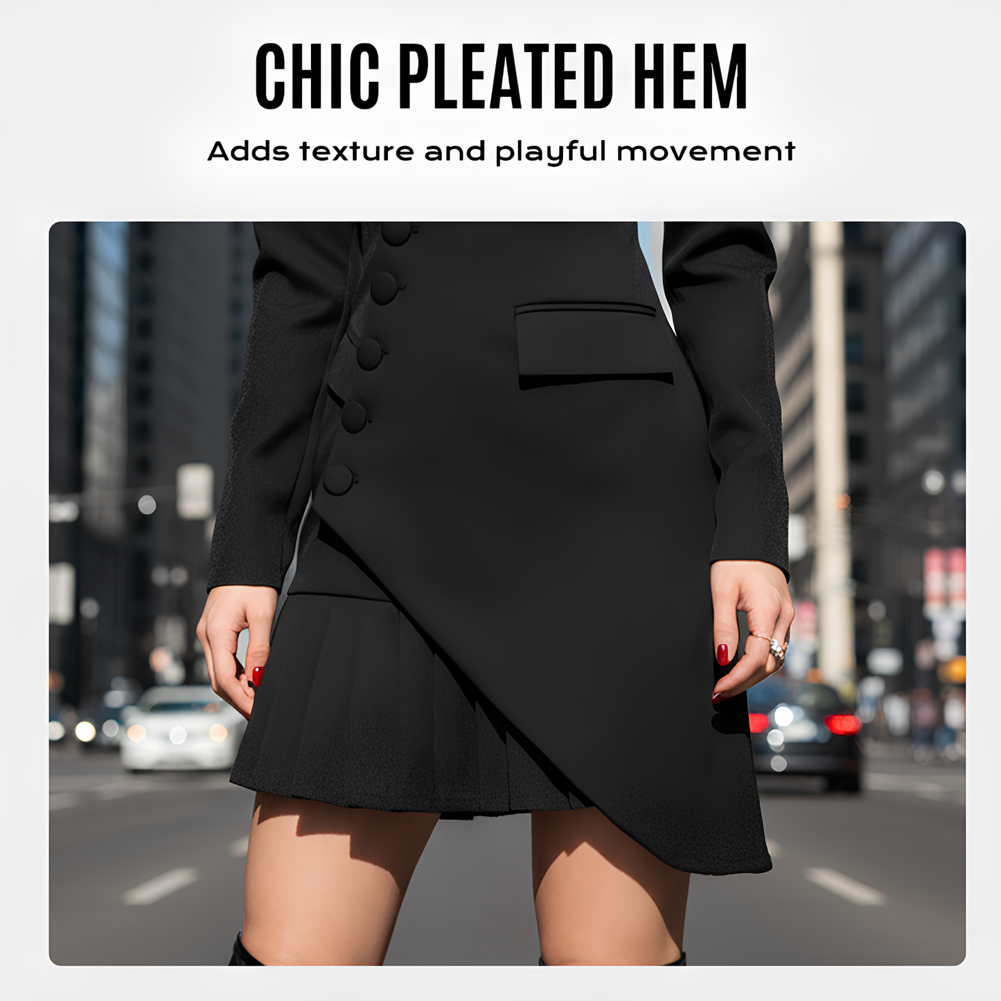 Blairina™ – Button Front Pleated Mini Blazer Dress