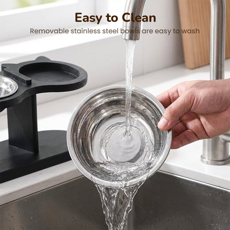 Ergonomic Pet Feeder Stand with 3 Stainless Steel Bowls