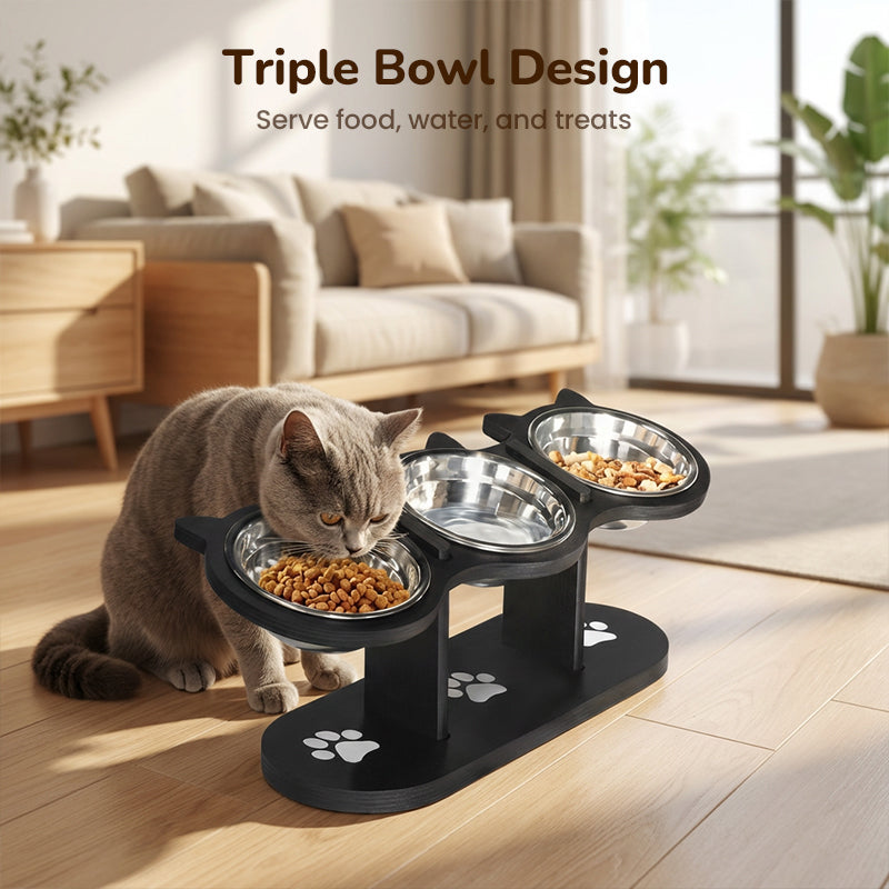 Ergonomic Pet Feeder Stand with 3 Stainless Steel Bowls