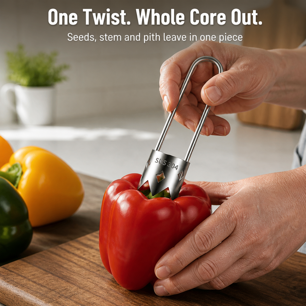 SteelCore — Core Peppers, Apples & Pears in One Twist, Zero Seed Mess