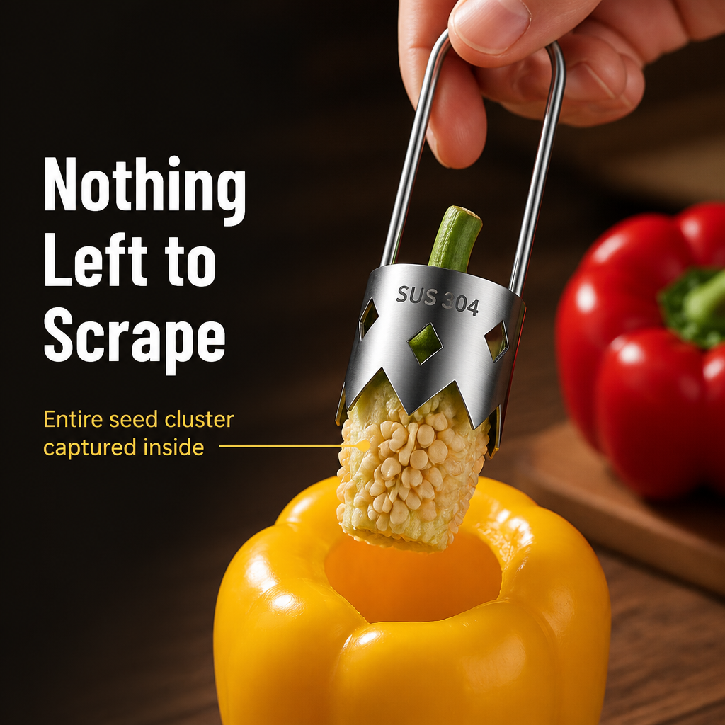 SteelCore — Core Peppers, Apples & Pears in One Twist, Zero Seed Mess