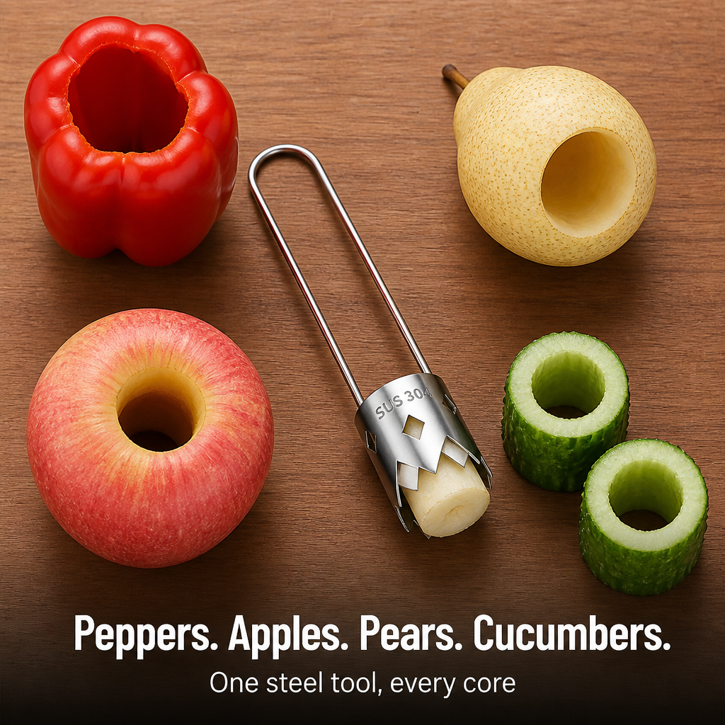 SteelCore — Core Peppers, Apples & Pears in One Twist, Zero Seed Mess