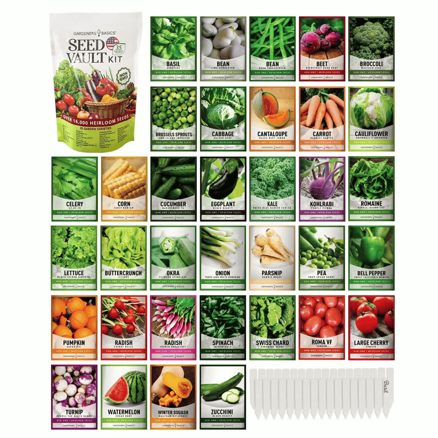 Organic Seed Variety Kit for Survival Gardening - Over 35 Seeds