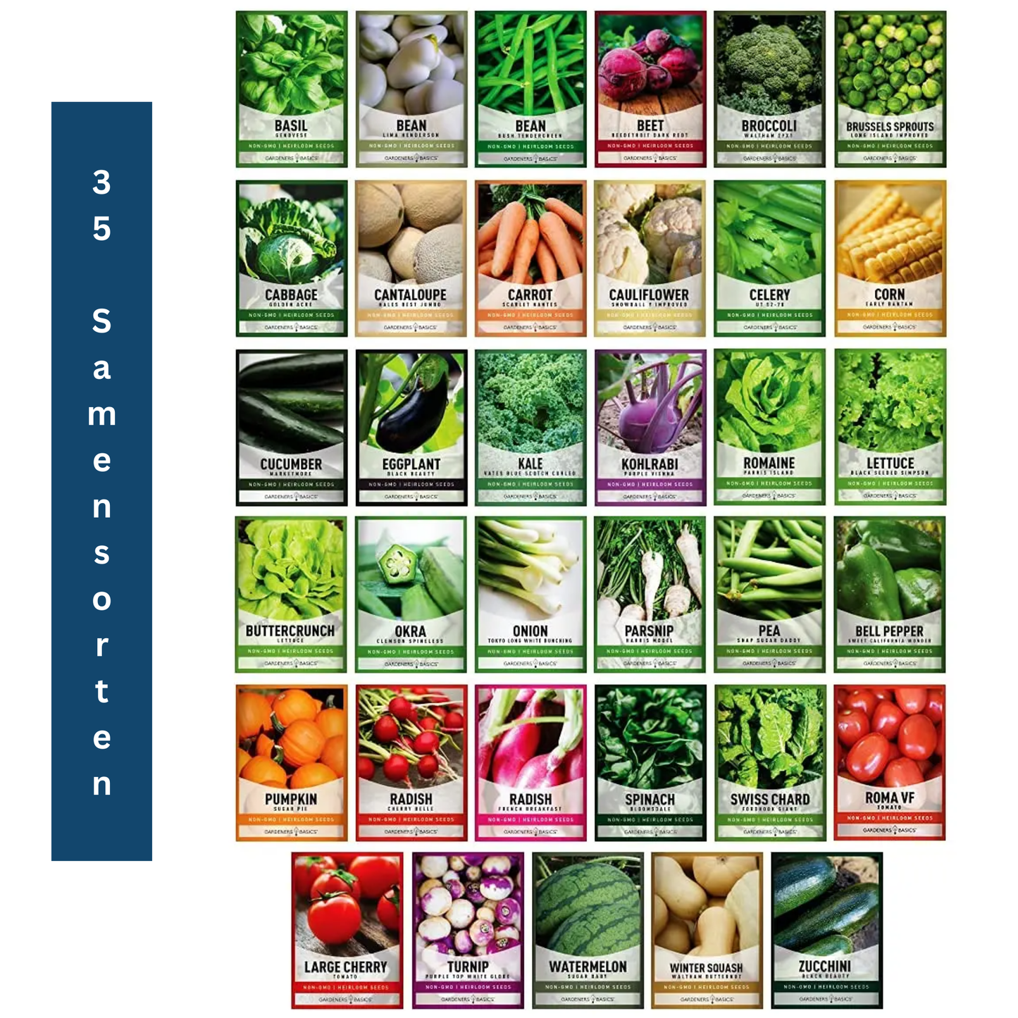 Organic Seed Variety Kit for Survival Gardening - Over 35 Seeds