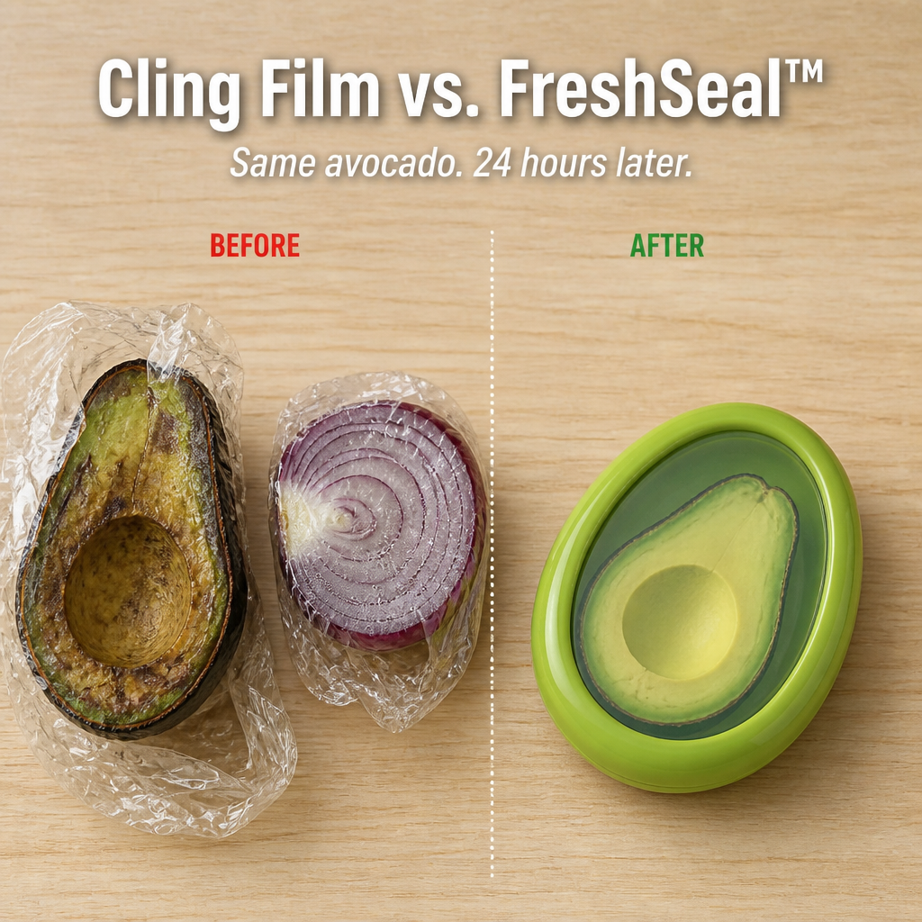 FreshSeal™ — Stop Cut Avocados, Onions and Tomatoes From Browning by Lunch