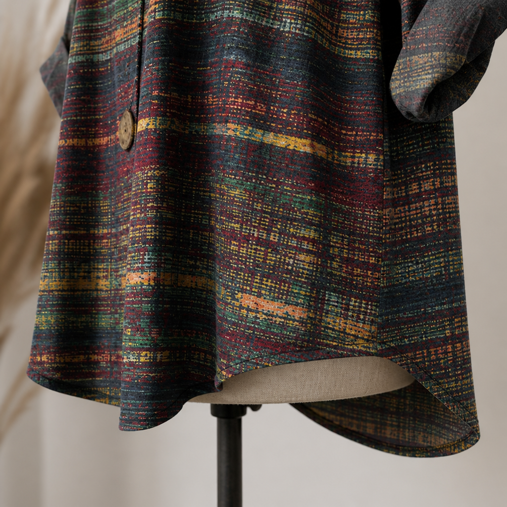 LuminaBelle™ – Vintage Print V-Neck Blouse with Rolled Cuff Sleeves