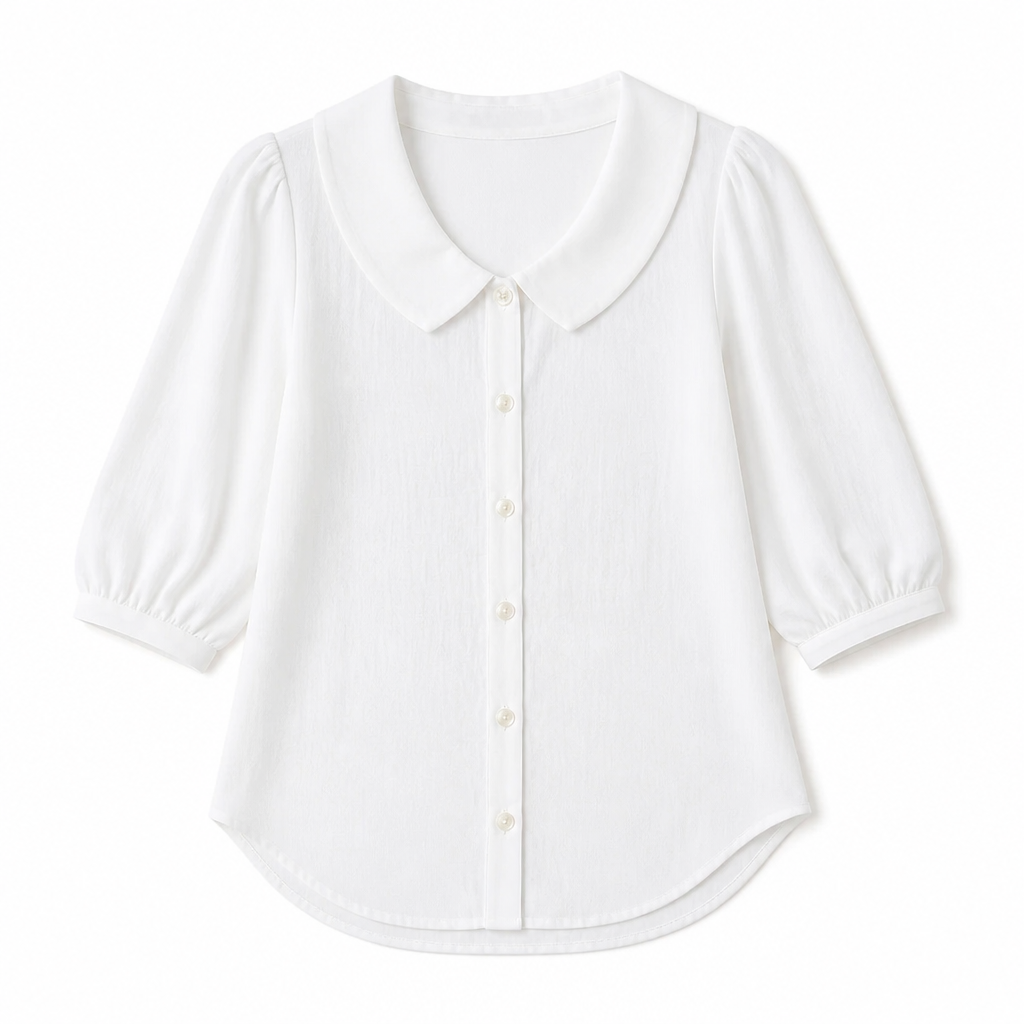 LuminaLuxe™ – Soft Peter Pan Collar Half-Sleeve Blouse