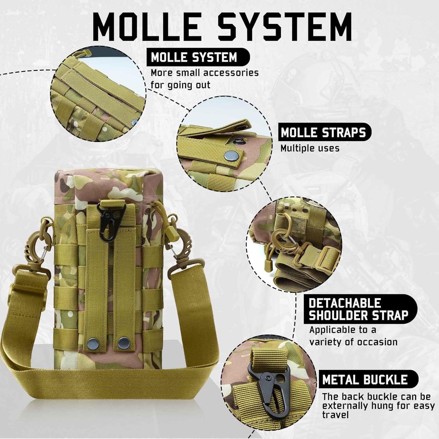 Insulated Water Bottle Holder with MOLLE Tactical Attachments